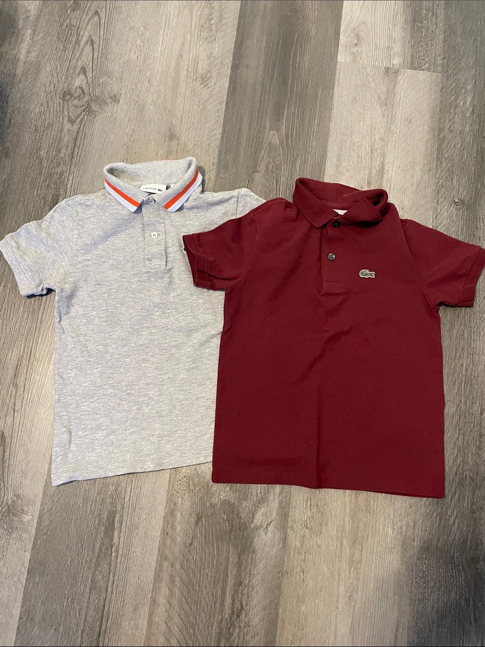 Lacoste Boys' Burgundy Polo and Light Gray Contrast-Collar Polo